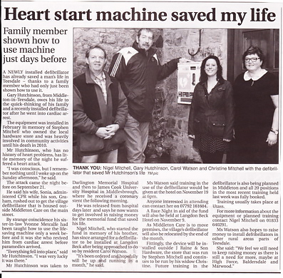 Teesdale Mercury Article about saving Gary Hutchinson